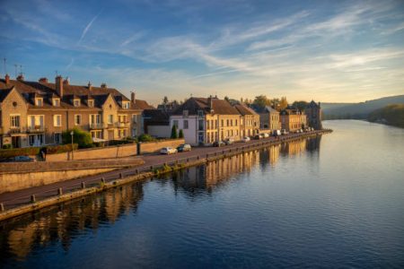 Sunset on Yonne river, Burgundy, France